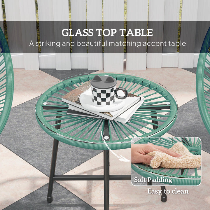Rattan Bistro Set with Acapulco Chairs and Glass Table, Green