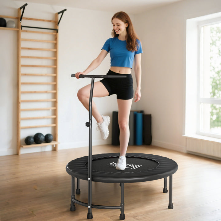 MCL 40" Fitness Trampoline with Adjustable Handle, Rebounder Trampoline, Mini Jumper for Indoor Exercise Workout, Black