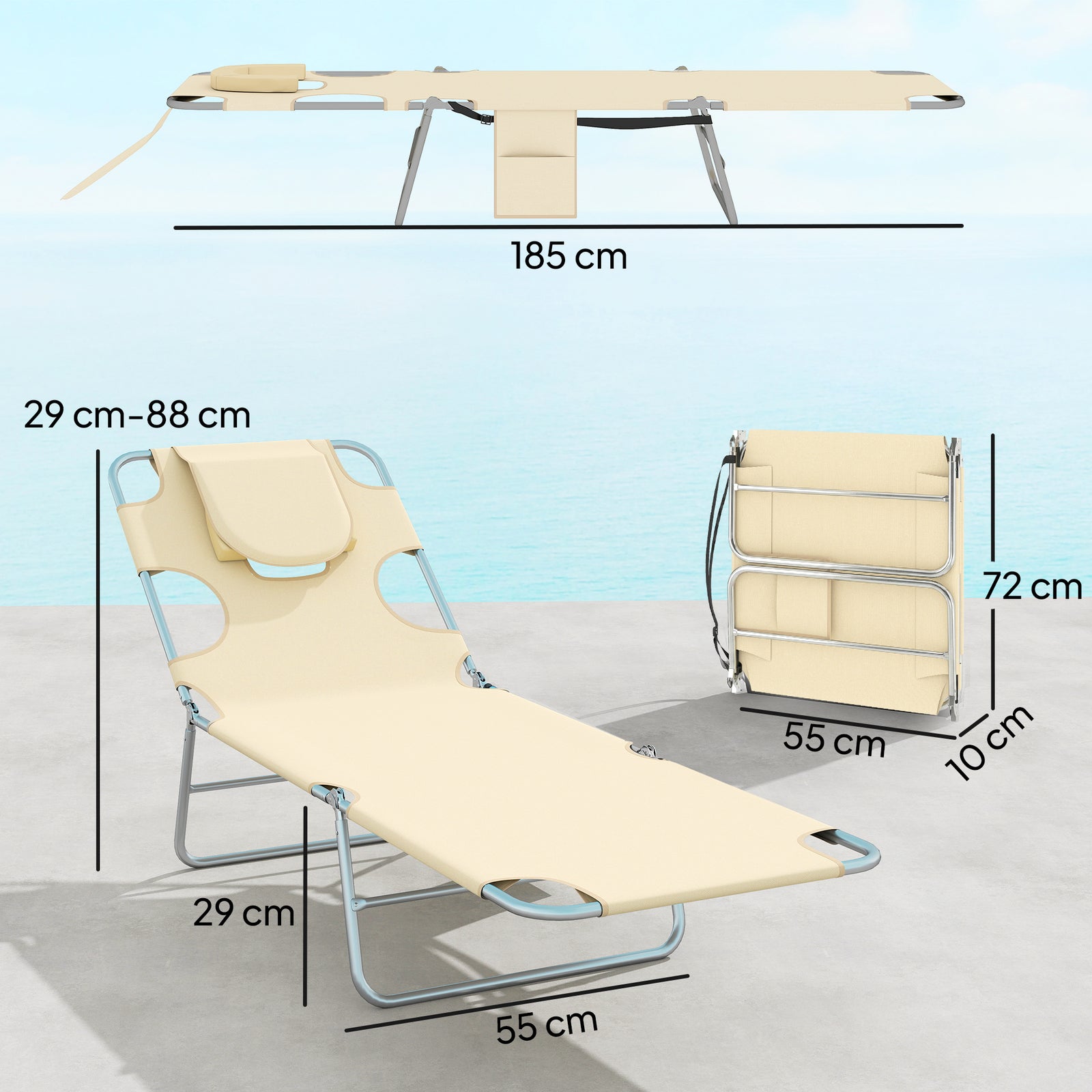 5-Position Adjustable Sun Loungers Set of 2 with Reading Hole and Side