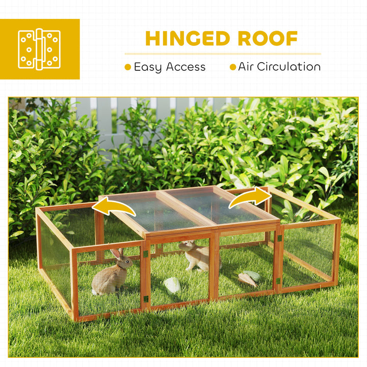 Wooden Rabbit Hutch Cage 6ft with Wire Mesh, Openable Roof, Play Space for Outdoor, Natural Wood Finish