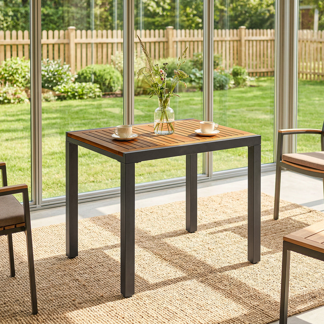 Patio Dining Table Expandable Outdoor Dining Table Acacia Wood Top 80-
