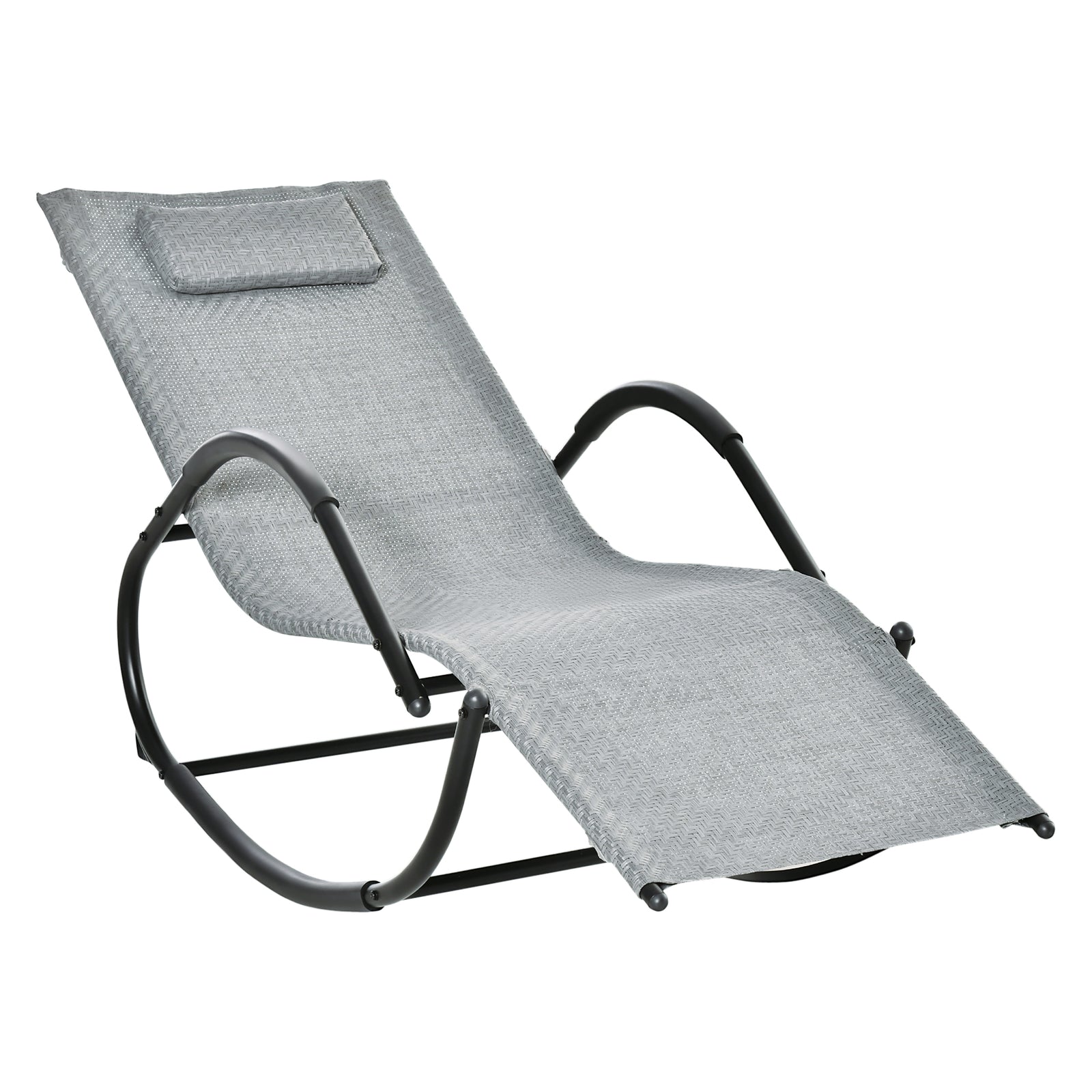 Zero Gravity Rocking Lounge Chair Rattan Effect Patio Rocking Chair w/ Removable Pillow Recliner Seat Breathable Texteline - Grey