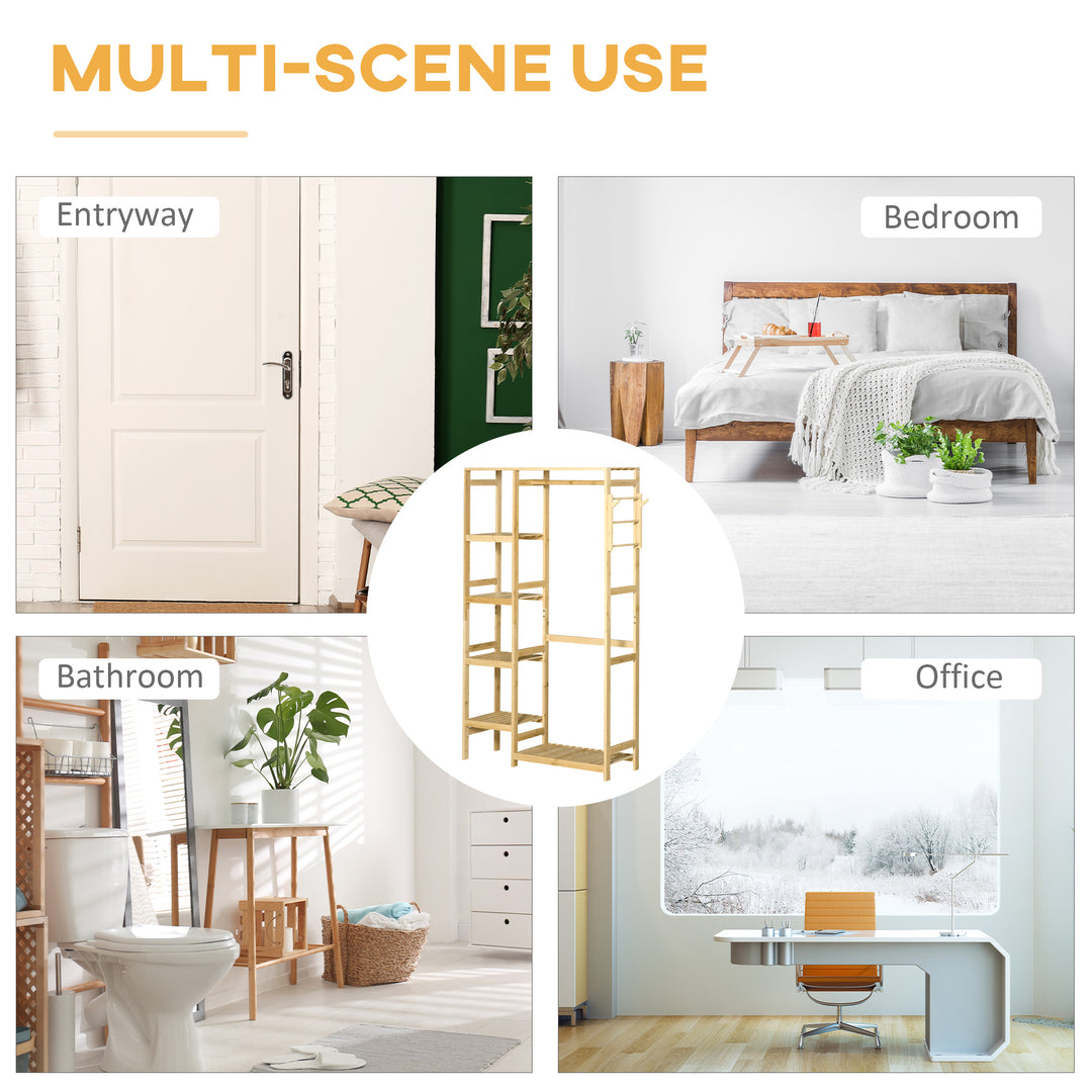 MCL Bamboo Garment Rack, Clothes Rack with Storage Shelf, Hanging Rail and Side Hooks for Entryway, Bedroom, Bathroom and Office, Natural