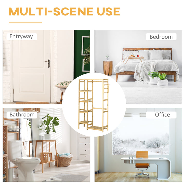 MCL Bamboo Garment Rack, Clothes Rack with Storage Shelf, Hanging Rail and Side Hooks for Entryway, Bedroom, Bathroom and Office, Natural