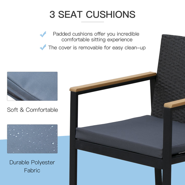 4 Pieces Rattan Garden Furniture Set, 4 Seater Garden Sofa Set with Loveseat, 2 Armchairs and Glass Top Coffee Table, Wicker Outdoor Conservatory Furniture with Cushions for Patio, Black