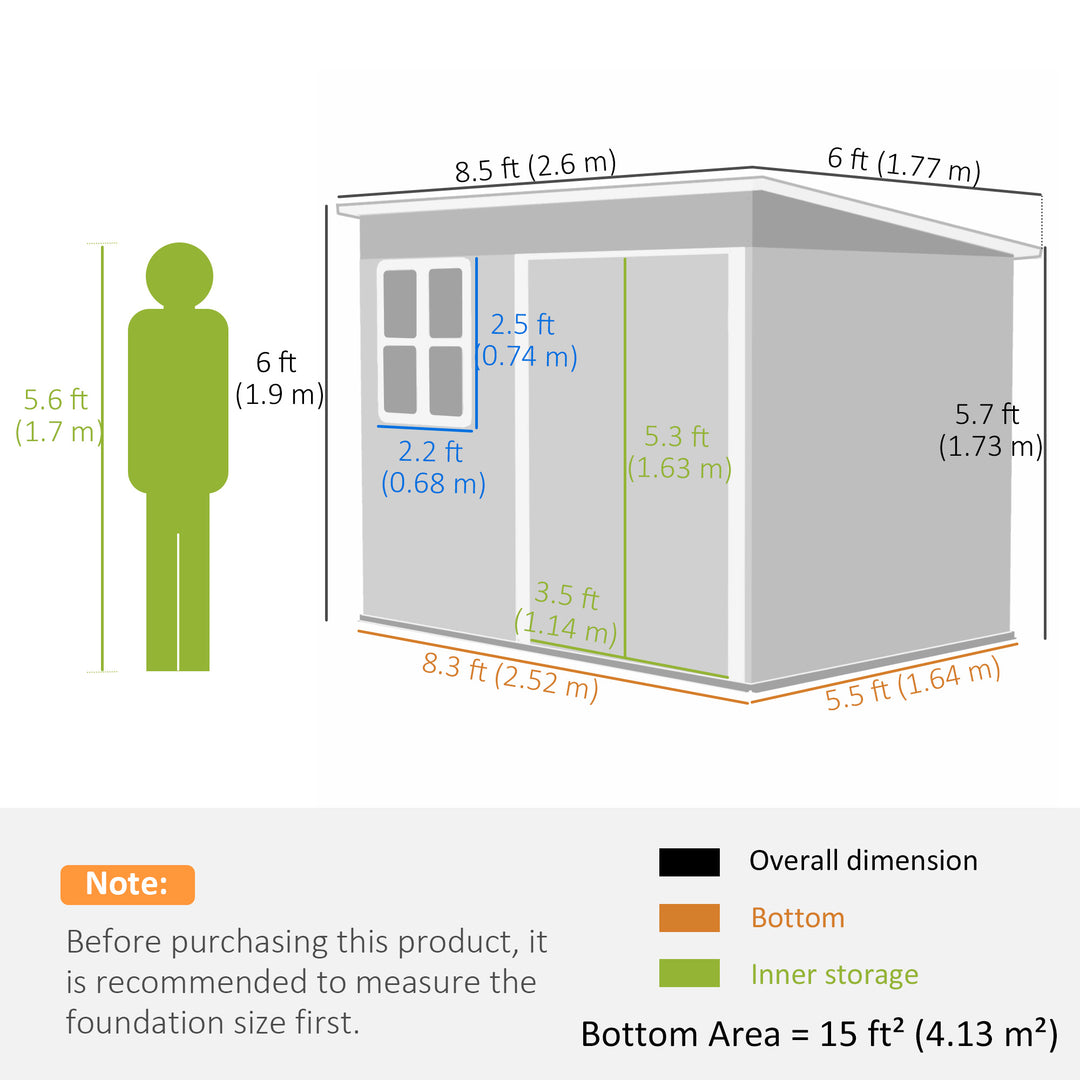 8.5 x 6ft Storage Shed Galvanised Steel Garden Shed, Metal Shed with Foundation Kit, Window, Lockable Wide Doors and Air Vents for Outdoor Patio, Green