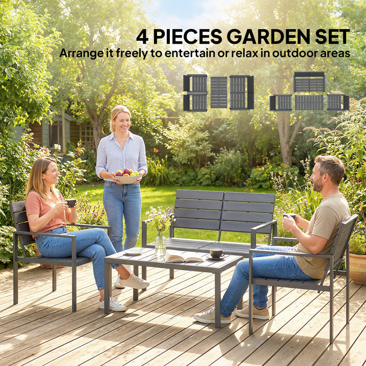 4 Piece Garden Furniture Set, Outdoor Sofa Set with HDPE Slatted Loves