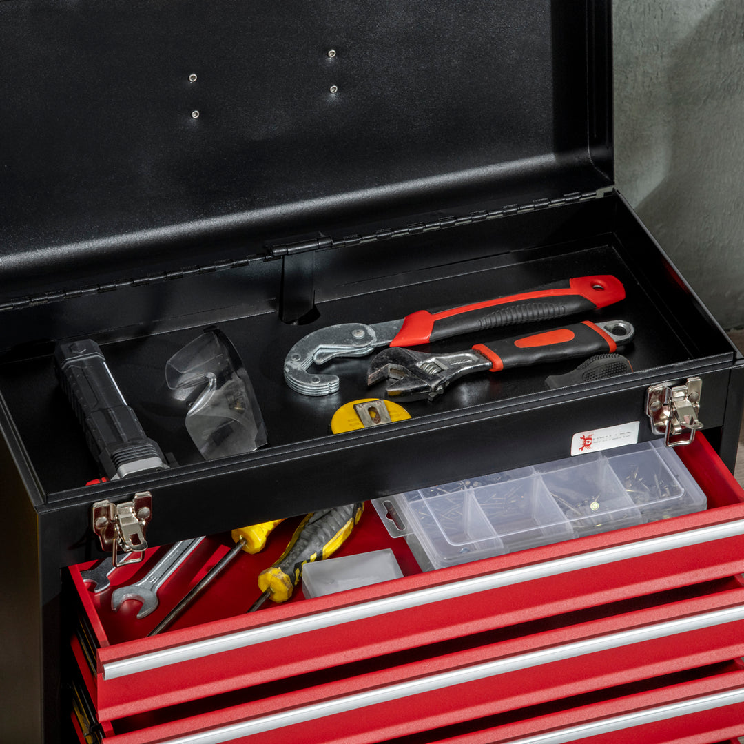 4 Drawer Tool Chest, Lockable Metal Tool Box with Ball Bearing Runners, Portable Toolbox, 510mm x 220mm x 395mm, Black