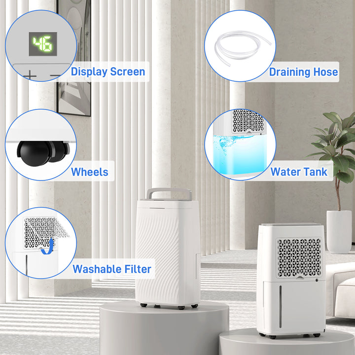 16L Multi-Mode Dehumidifier, with Wheels - White