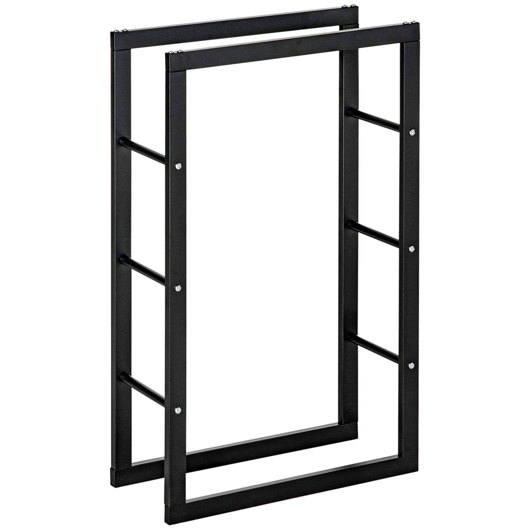 Metal Firewood Log Holder Tall Firewood Rack Indoor Outdoor Fireplace Wood Storage Shelf with Side Rails, Rust-Resistant, Black, 60W x 25D x 100H cm