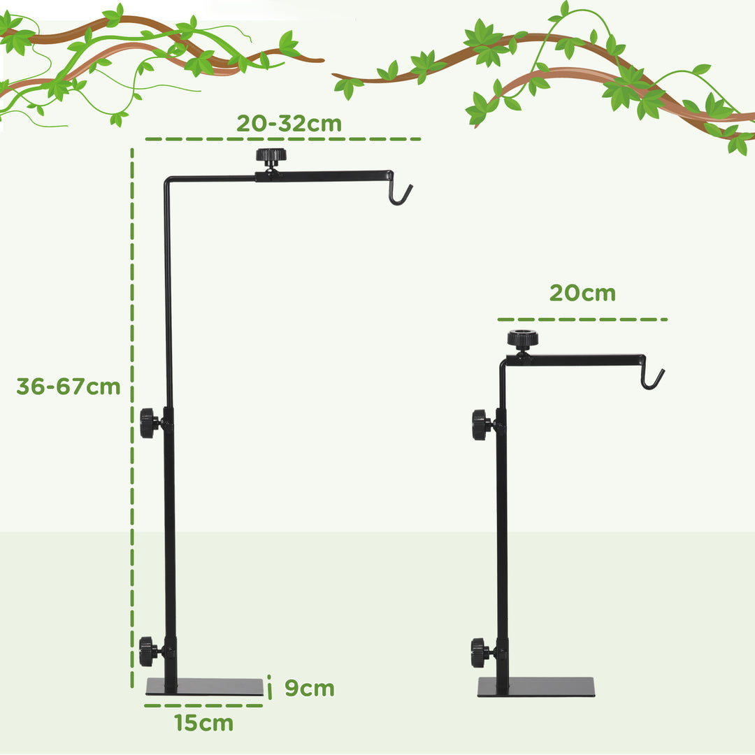 Adjustable Height and Length Reptile Lamp Stand Holder with Hook Hanging, Base - Black