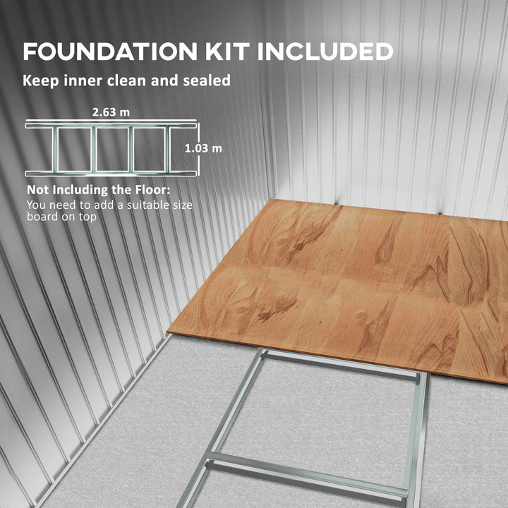 Metal Bike Shed, Mobility Scooter Shed House with Foundation Kit, Ventilation, Doors, 9 x 6FT, Silver