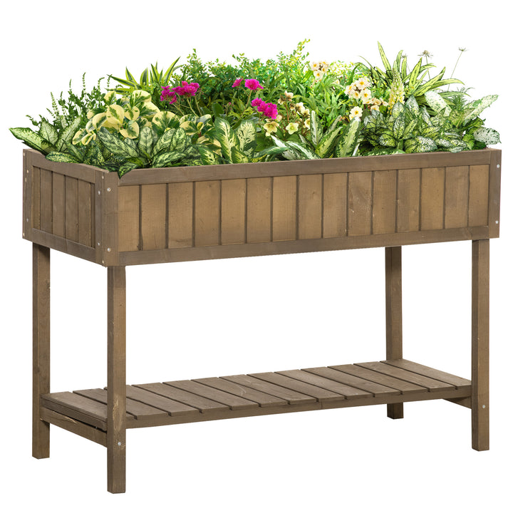 Outsunny Raised Flower Beds Garden Wooden Beds, with 8 Inner Cubes, Bottom Shelf & Drainage Holes, 110x46x76cm, Brown | Aosom UK