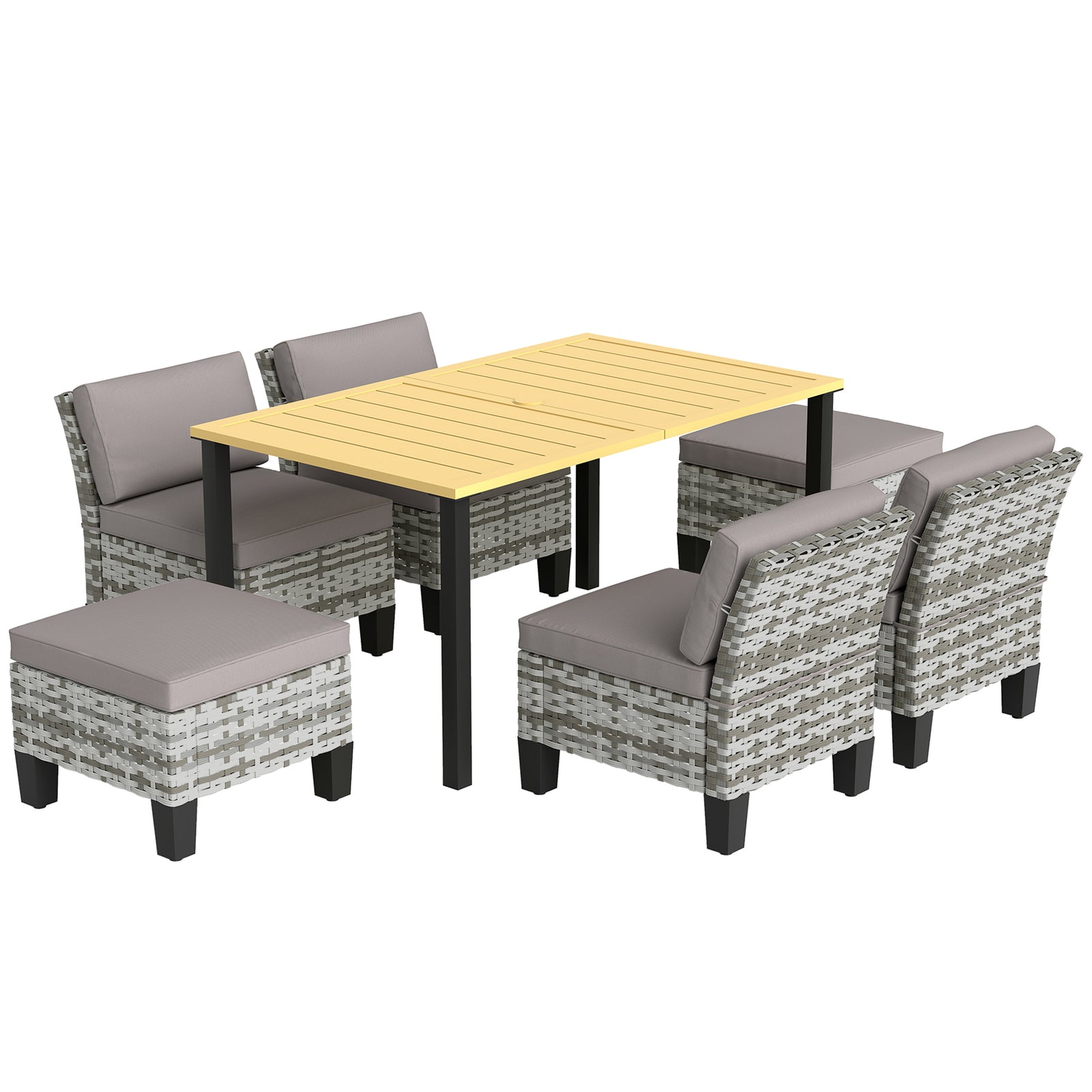 Seven-Piece Rattan Dining Set - Grey