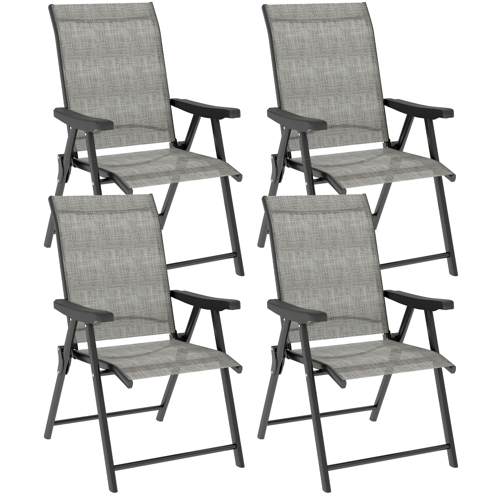 Set of Four Folding Outdoor Chairs - Black/Grey