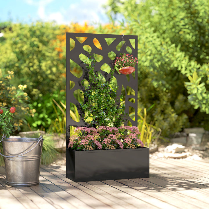 Metal Raised Garden Bed with Trellis, Outdoor Planter Box with Privacy