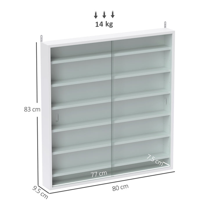 Six Shelf Display Cabinet, with Glass Doors - White