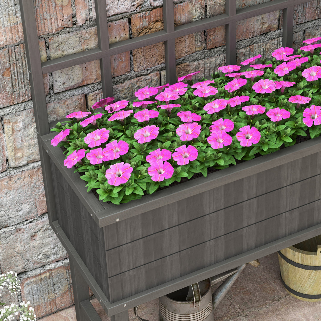 45 x 105cm Wooden Garden Planter, with Trellis - Grey