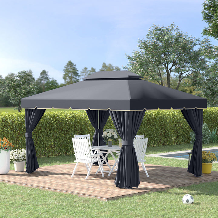 MCL 3 x 4m Aluminium Garden Gazebo, Marquee Canopy Shelter Pavilion Party Tent with Nets and Curtains for Garden and Deck, Black