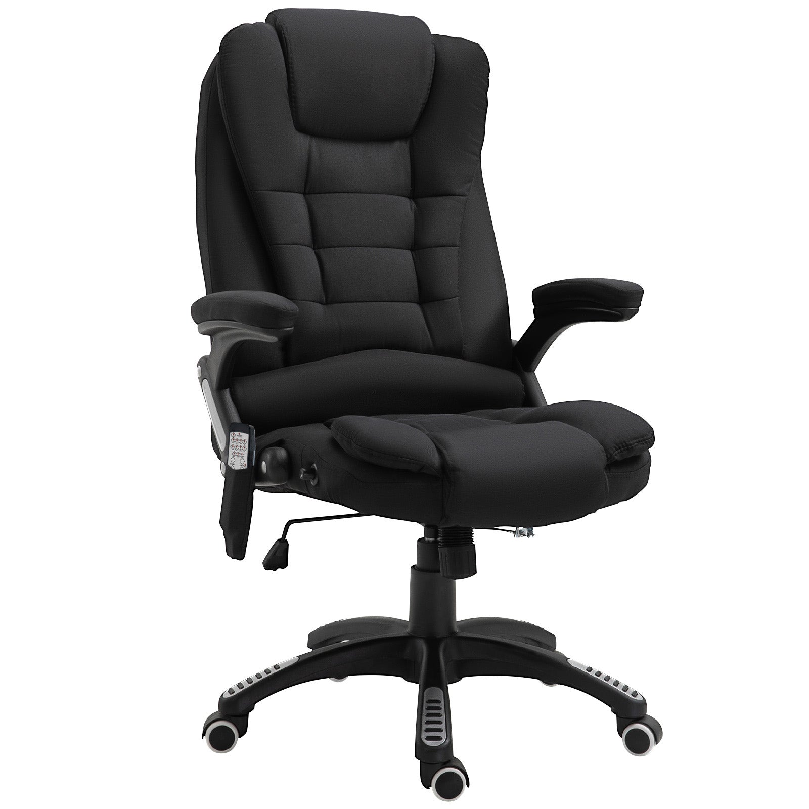 Massage Recliner Chair Heated Office Chair with Six Massage Points Linen-Feel Fabric 360° Swivel Wheels Black