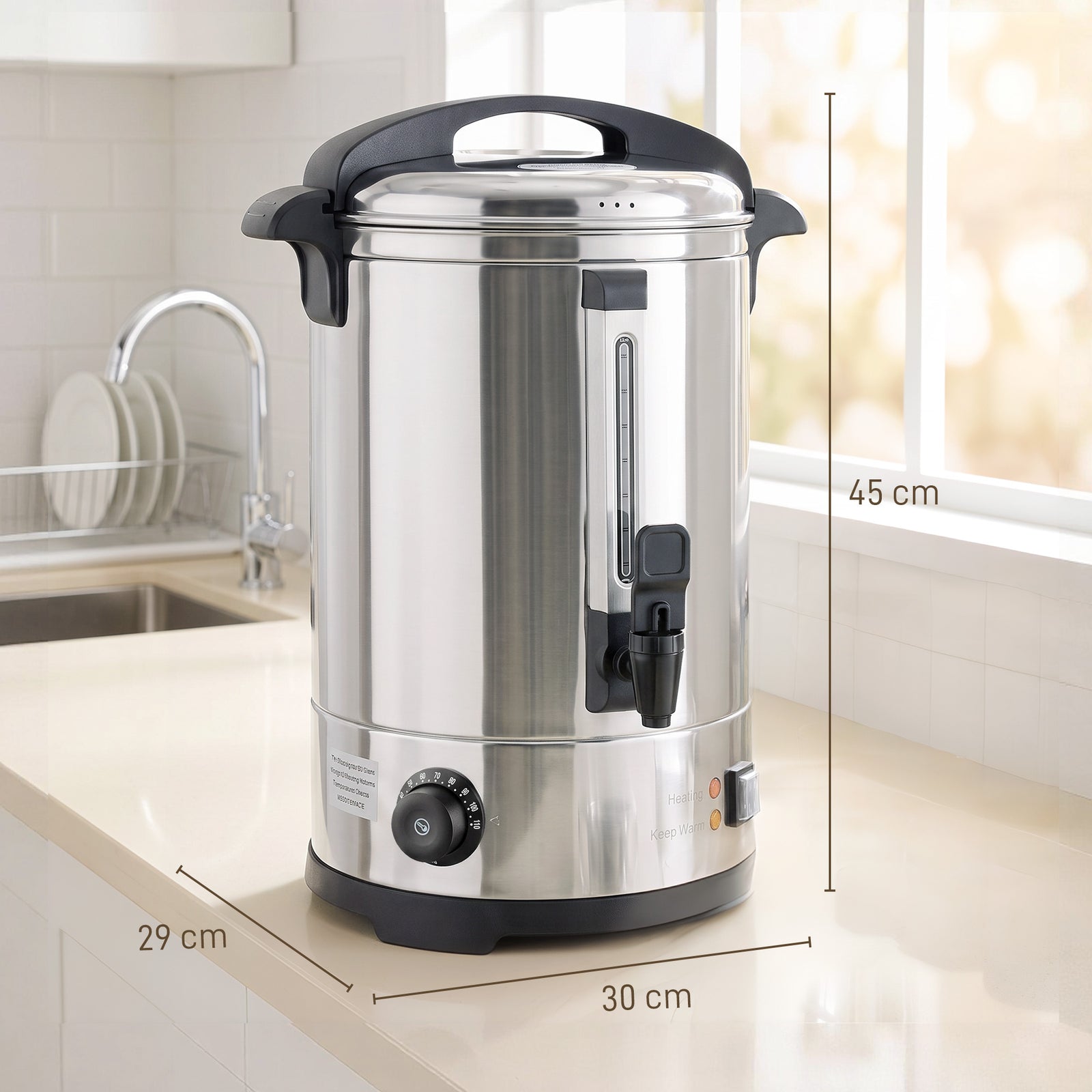 6.5L Catering Urn, 1500W Stainless Steel Hot Water Boiler Dispenser wi
