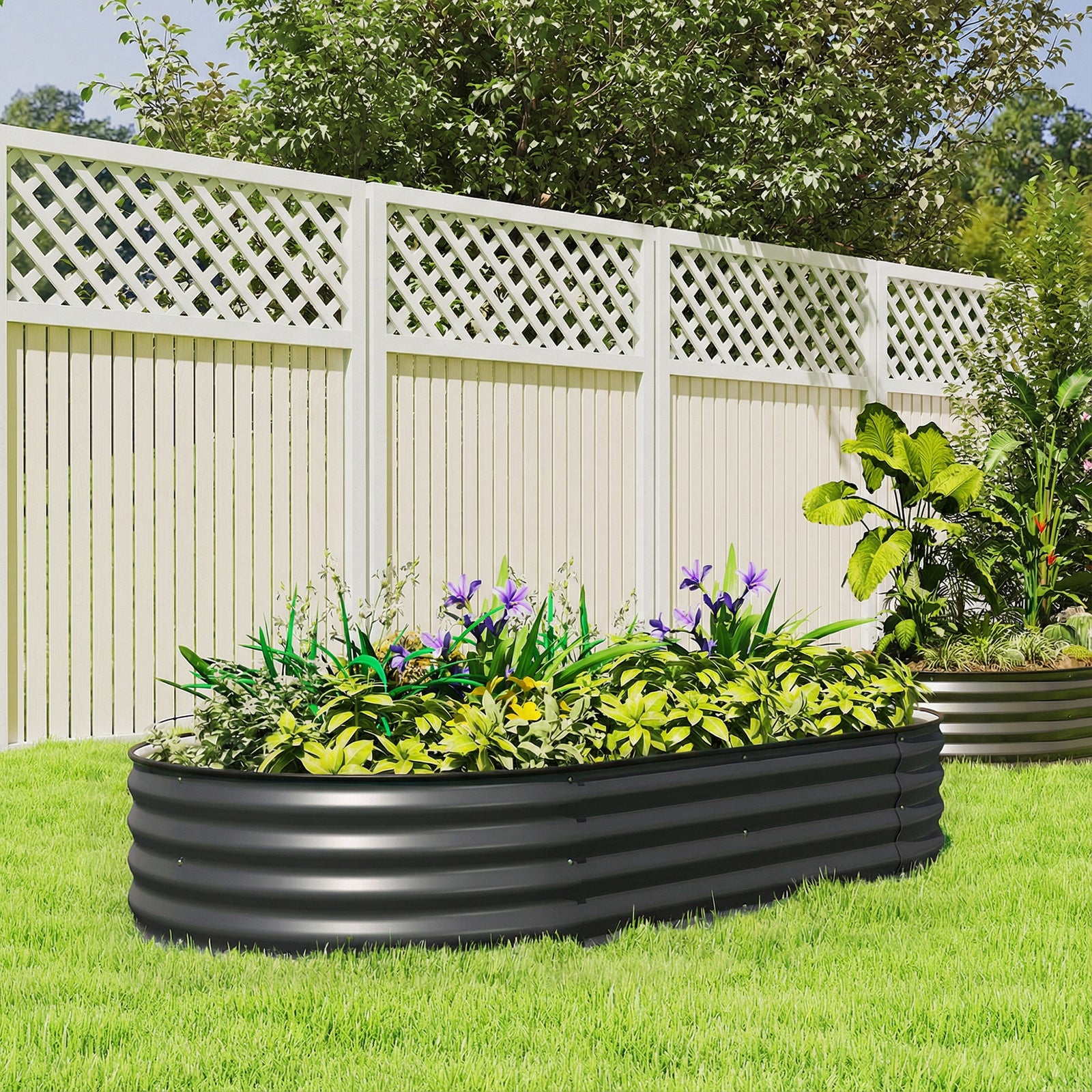 Galvanised Raised Garden Bed, Metal Planter Box with Safety Edging, fo