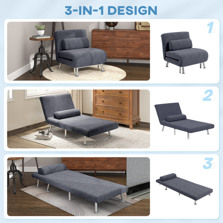Single Velvet-Feel Sleeper Chair - Charcoal Grey
