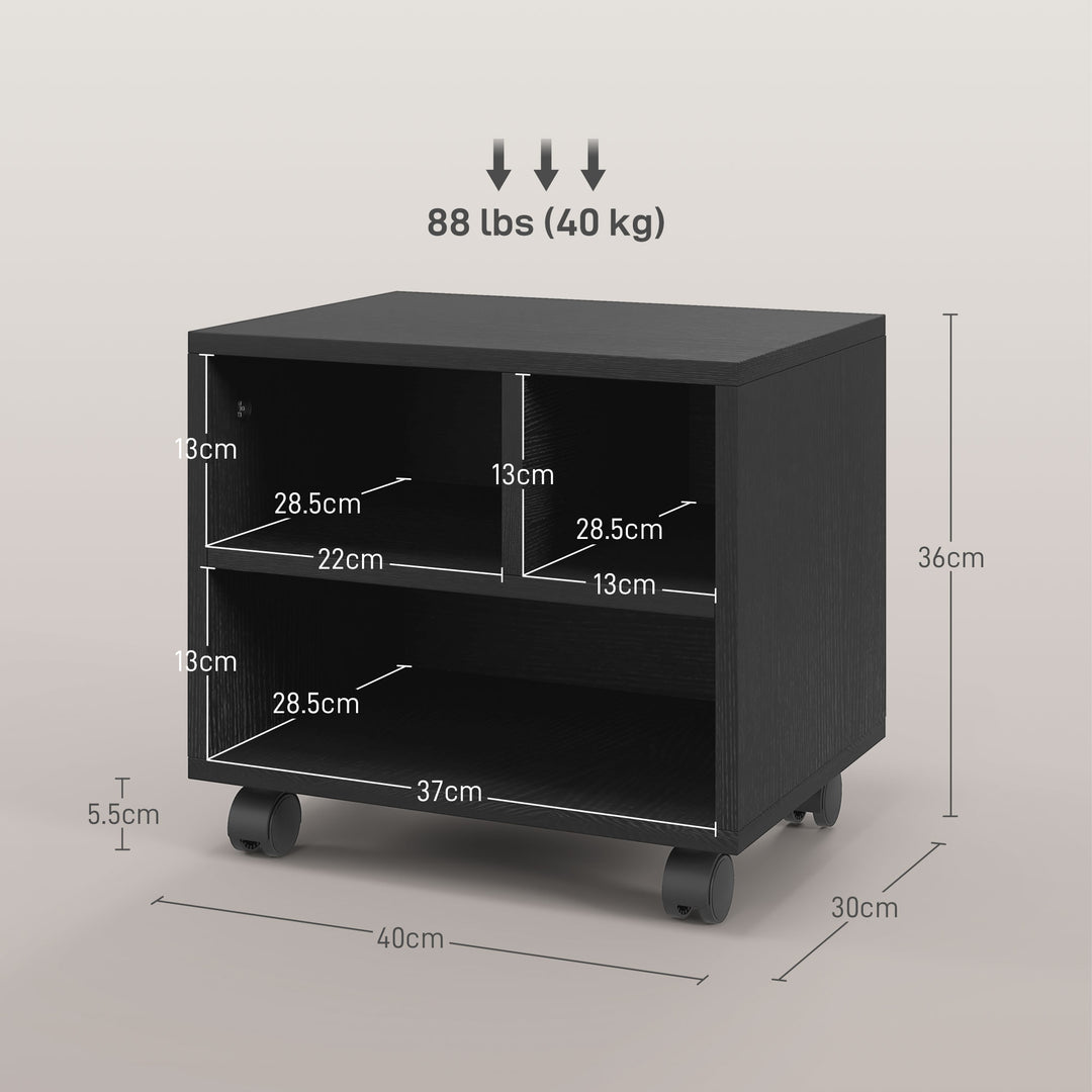 HOMCOM 2-Tier Printer Stand with Storage, Under Desk Printer Cart on Wheels with 3 Compartments, Desktop Printer Table for Office, Black | Aosom UK