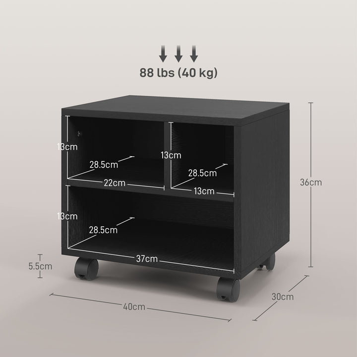 HOMCOM 2-Tier Printer Stand with Storage, Under Desk Printer Cart on Wheels with 3 Compartments, Desktop Printer Table for Office, Black | Aosom UK