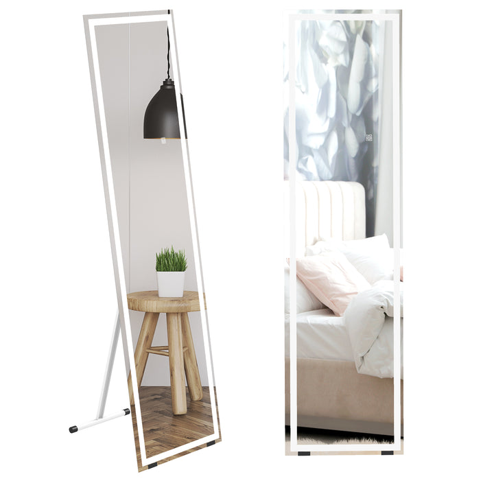 HOMCOM LED Dressing Mirror, Free Standing or Wall Mounted Bedroom Mirror with Dimmable & 3 Colour Lighting, White | Aosom UK