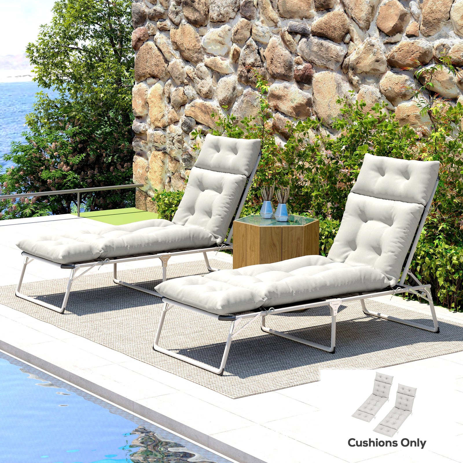 Set of Two 190 x 56cm Sun Lounger Cushions - Light Grey