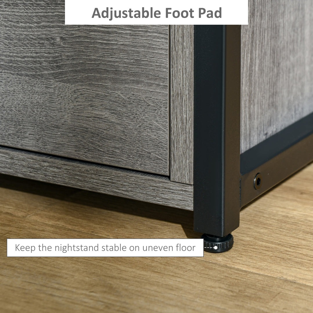 Industrial Side Table with Drawer, Sofa Table, Bedside Cabinet with Storage Shelf, Slim Nightstand for Living Room, Bedroom, Grey