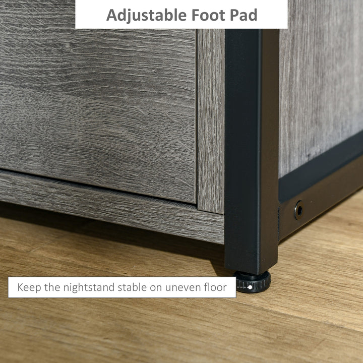 Industrial Side Table with Drawer, Sofa Table, Bedside Cabinet with Storage Shelf, Slim Nightstand for Living Room, Bedroom, Grey