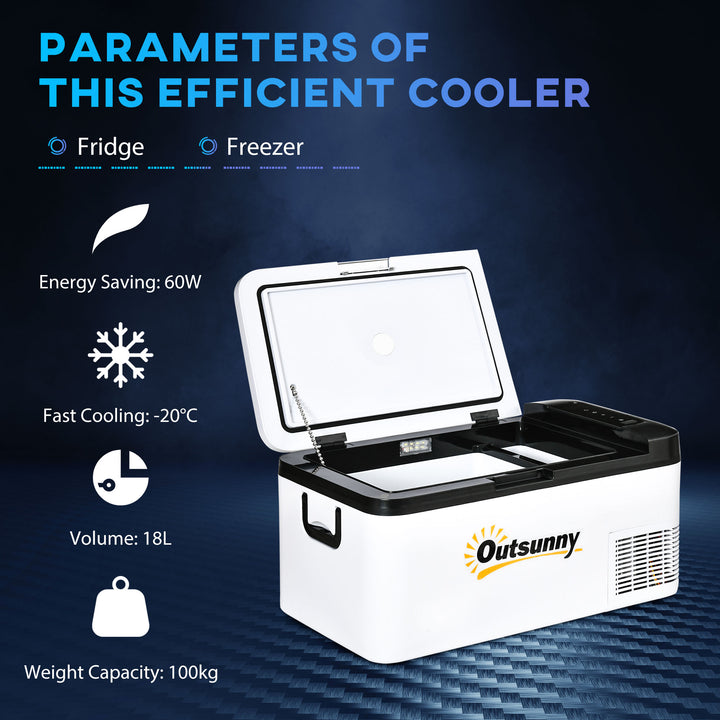 Outsunny 12V Car Refrigerator w/ LED Light & Foldable Handles, 18L Portable Compressor Cooler, Fridge Freezer for Campervan RV Boat Travel