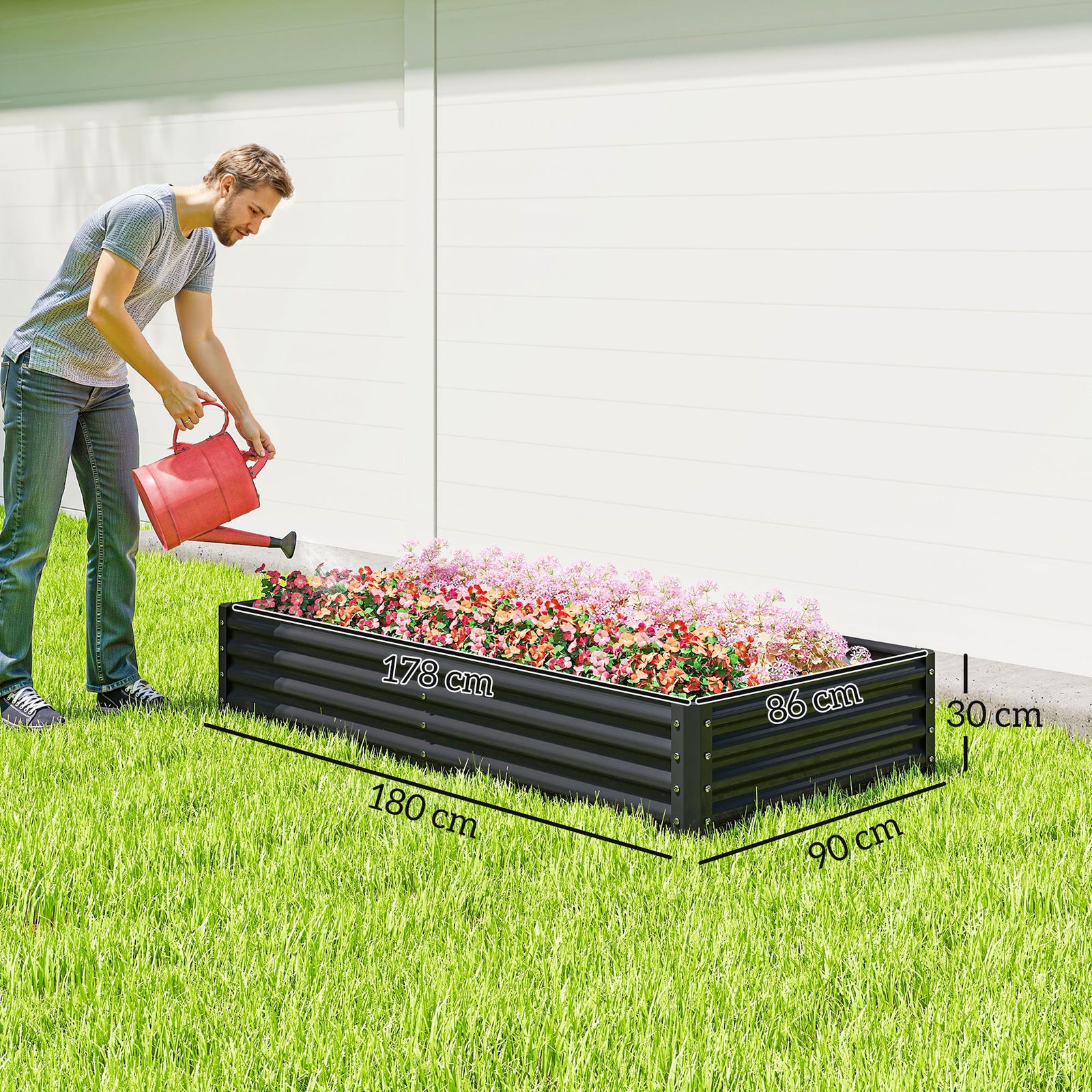 180 x 90cm Galvanised Steel Open Planter - 84H-211V00CG