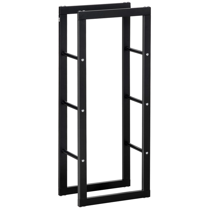 Metal Firewood Log Holder Tall Firewood Rack Indoor Outdoor Fireplace Wood Storage Shelf with Side Rails, Rust-Resistant, Black, 40W x 25D x 100H cm