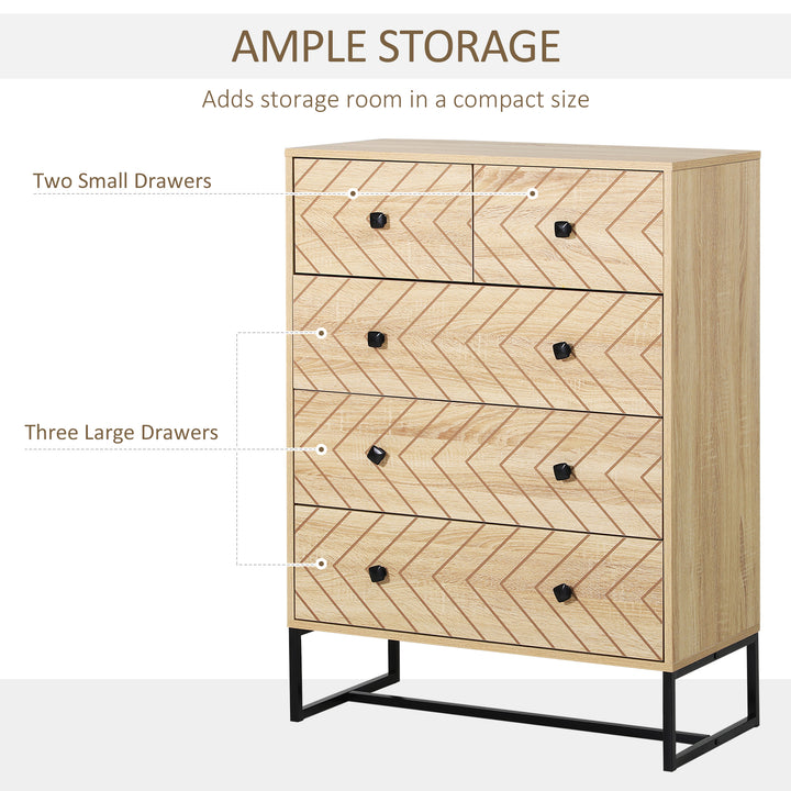 5 Drawer Chest Sideboard Cabinet Storage Unit Bedroom Home Unique Zigzag Design w/ Black Metal Handles Anti Tip & Top