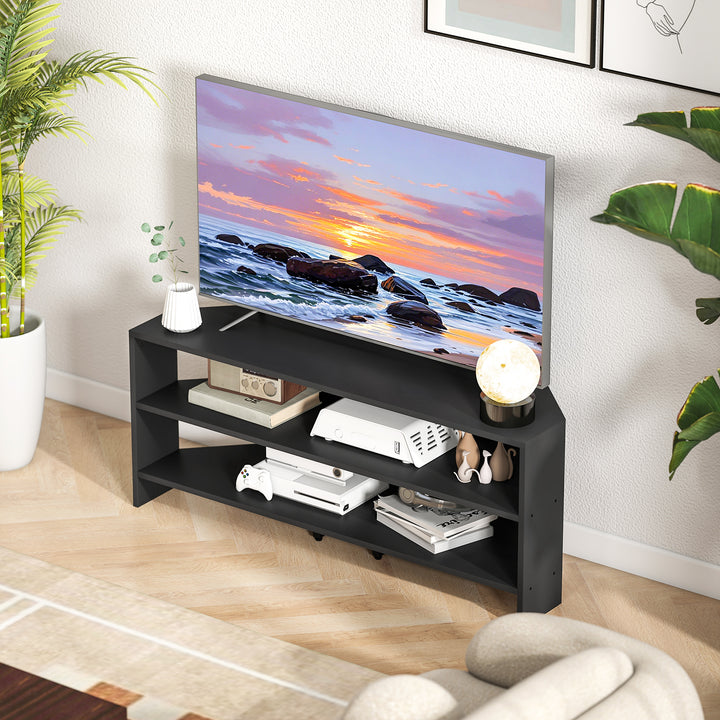 Corner TV Stand with 2 Open Shelves for 47 Inch TV - Black