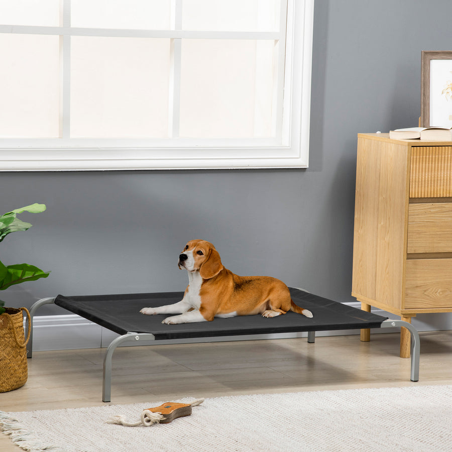 Elevated Pet Bed Cooling Raised Cot Style Bed for Large Medium Sized Dogs with Non-slip Pads Steel Frame Breathable Mesh Fabric, 110 x 75 x 20 cm - Black