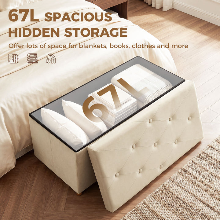 Velvet Upholstered Foldable Ottoman Footrest, Storage Ottoman Bench wi