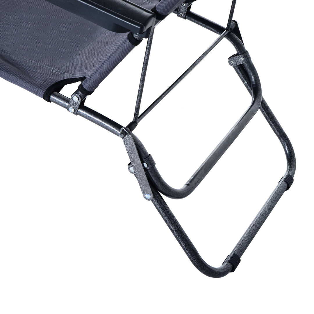 2 in 1 Folding Sun Lounger Reclining Garden Chair Set of 2 with 2-Level Adjustable Backrest, Outdoor Zero Gravity Recliner Garden Chairs with Head Pillow and Armrests, Grey