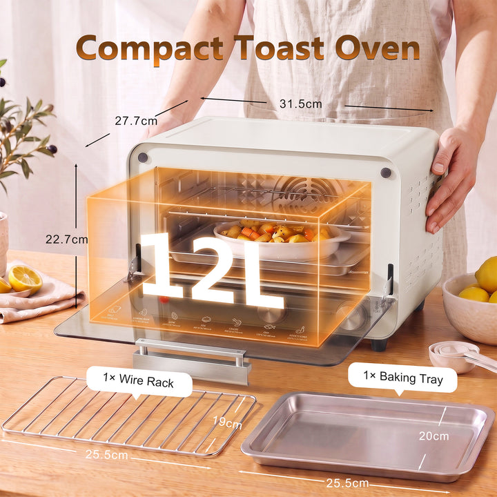 Mini Oven, Small Toaster Oven with Glass Door, Adjustable Temperature 