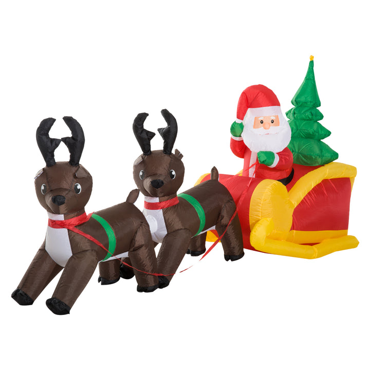 Large Self-inflating Inflatable Xmas Santa Claus Sledge Sleigh w/Reindeer LED Outdoor Blow Up Christmas Decoration