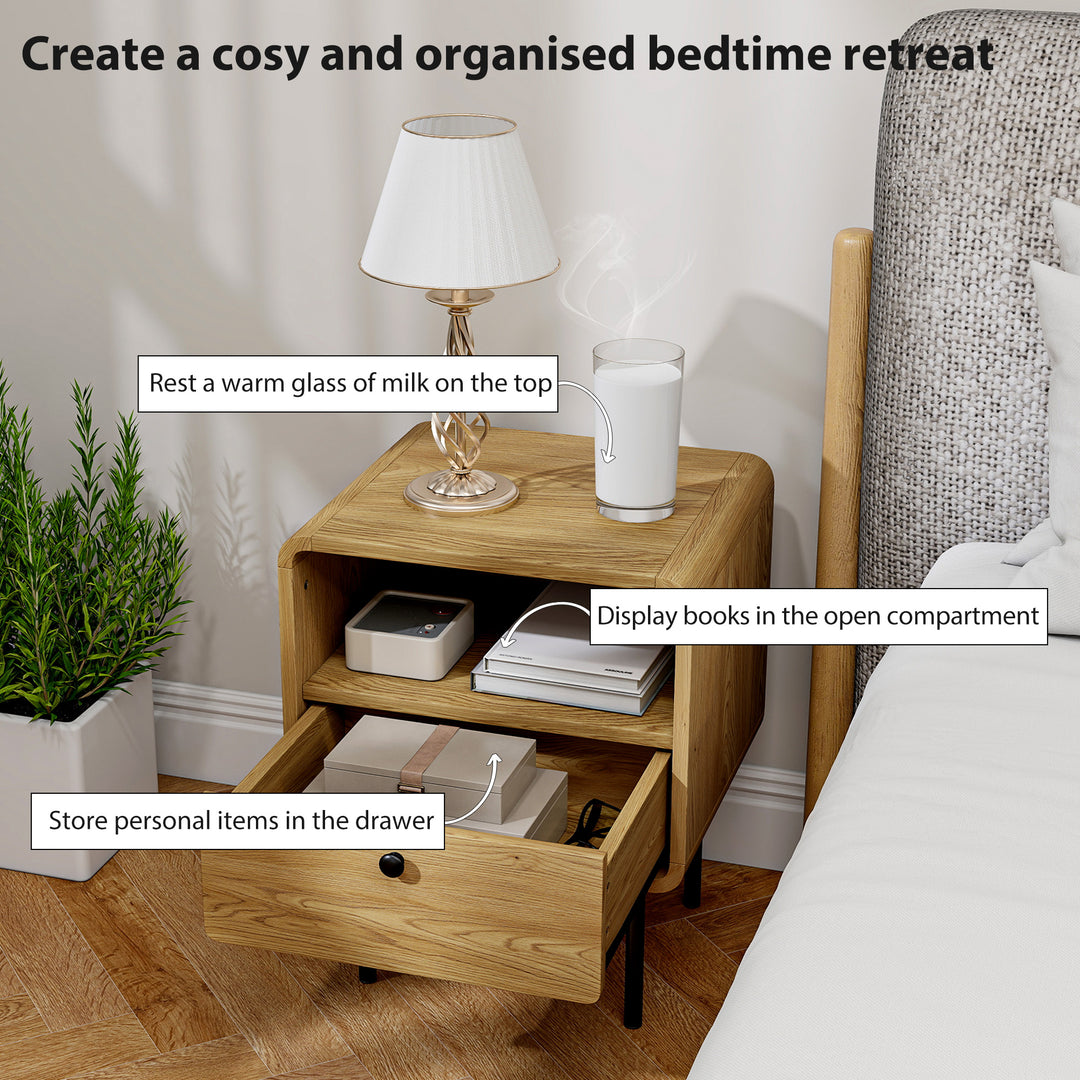 MCL Bedside Table with Drawer and Open Shelf - Oak
