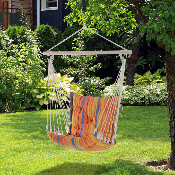 Outsunny Garden Yard Patio Swing Seat, Hanging Hammock Chair, Cotton Rope Cushioned, Wooden Cotton Cloth, Orange