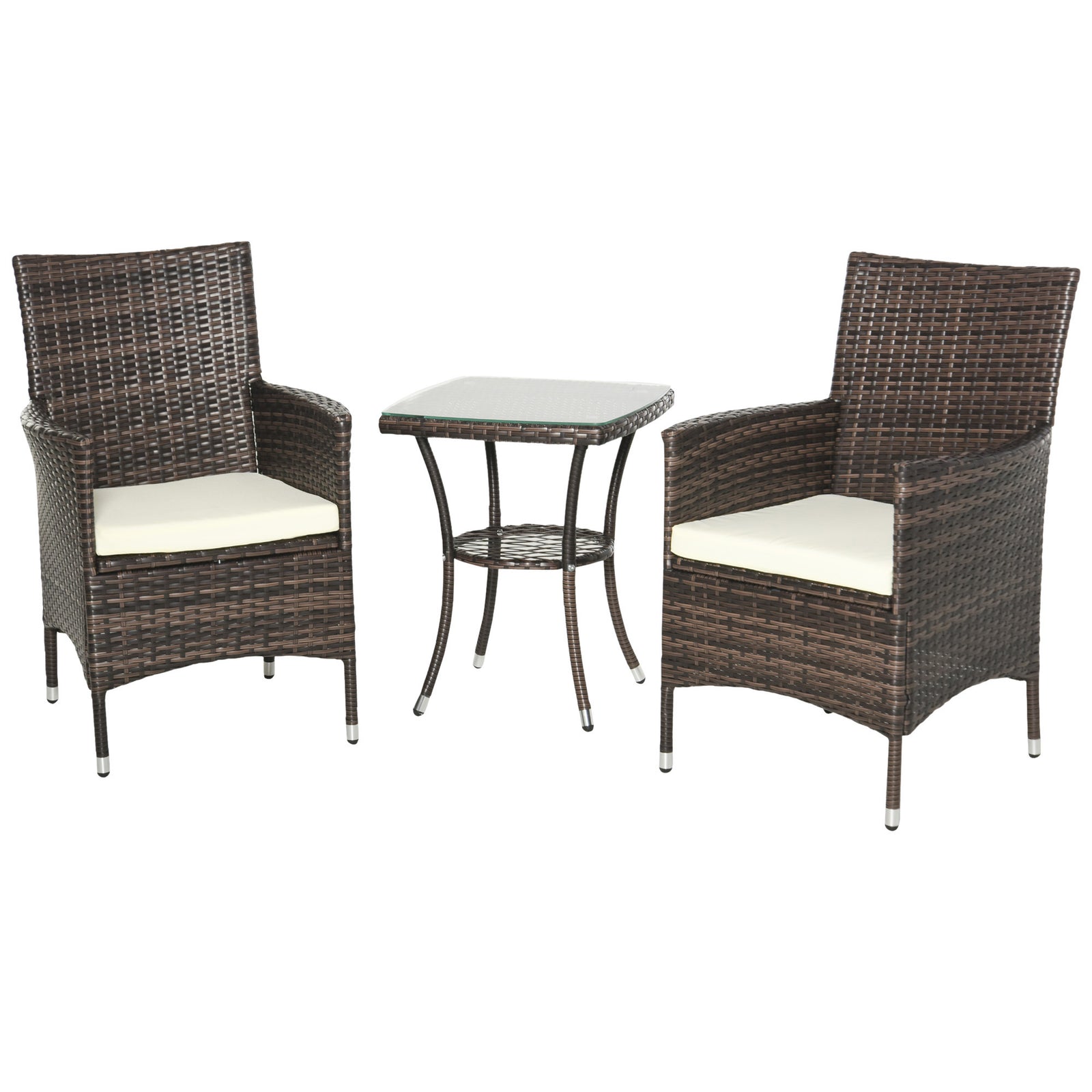 Three-Piece Rattan Chair Set, with Cushions - Brown