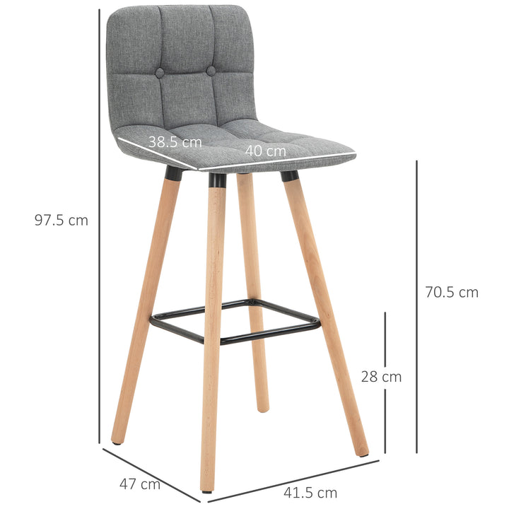 Breakfast Bar Stool Set of 2 Armless Button-Tufted Counter Height Bar Chairs with Wood Legs & Footrest, Grey