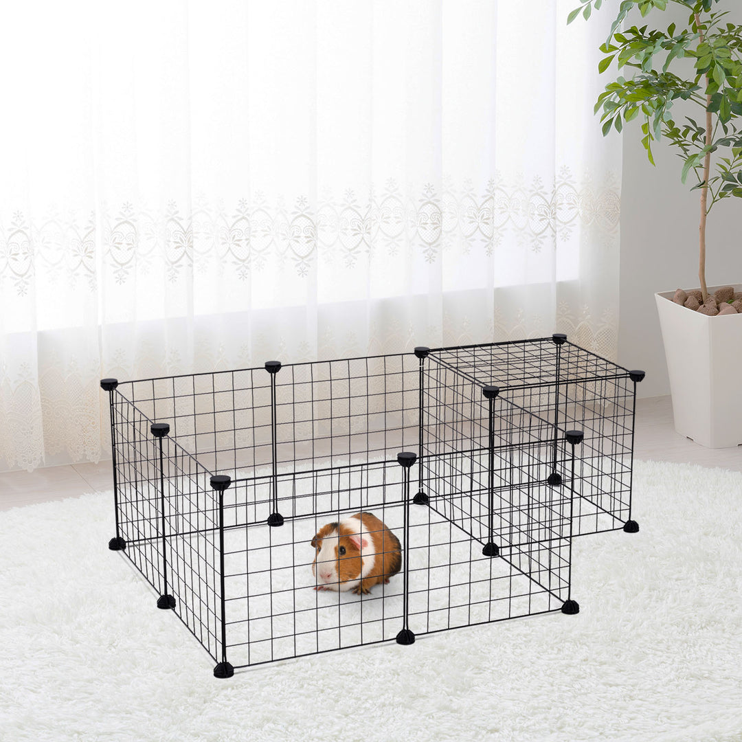 DIY Pet Playpen Metal Wire Fence 12 Panel Enclosure Indoor Outdoor Guinea Pig Bunny Small Animals Cage Black