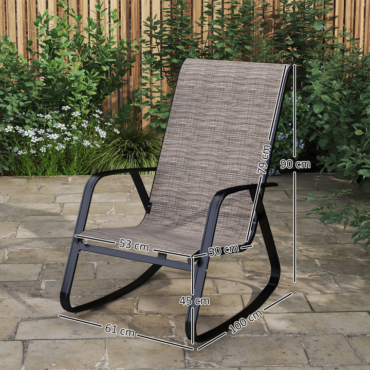 Garden Rocking Chairs Set of 2, Ergonomic Outdoor Rocking Chairs with Armrests, High Backrest, Steel Frame Relaxing Rocker Armchair Seats for Patio, Balcony, Porch, Light Brown