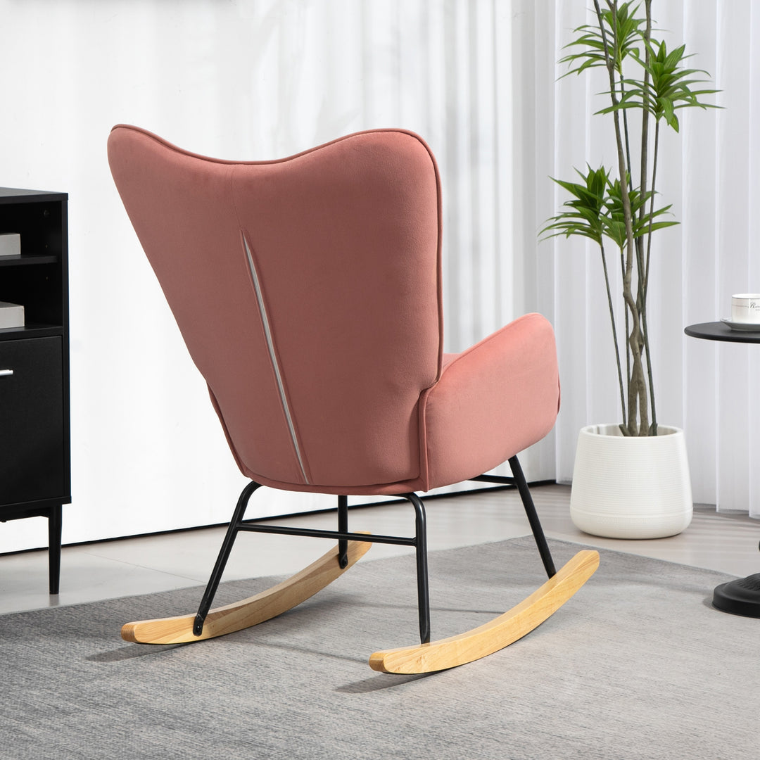 HOMCOM Velvet-Feel Rocking Armchair - Pink